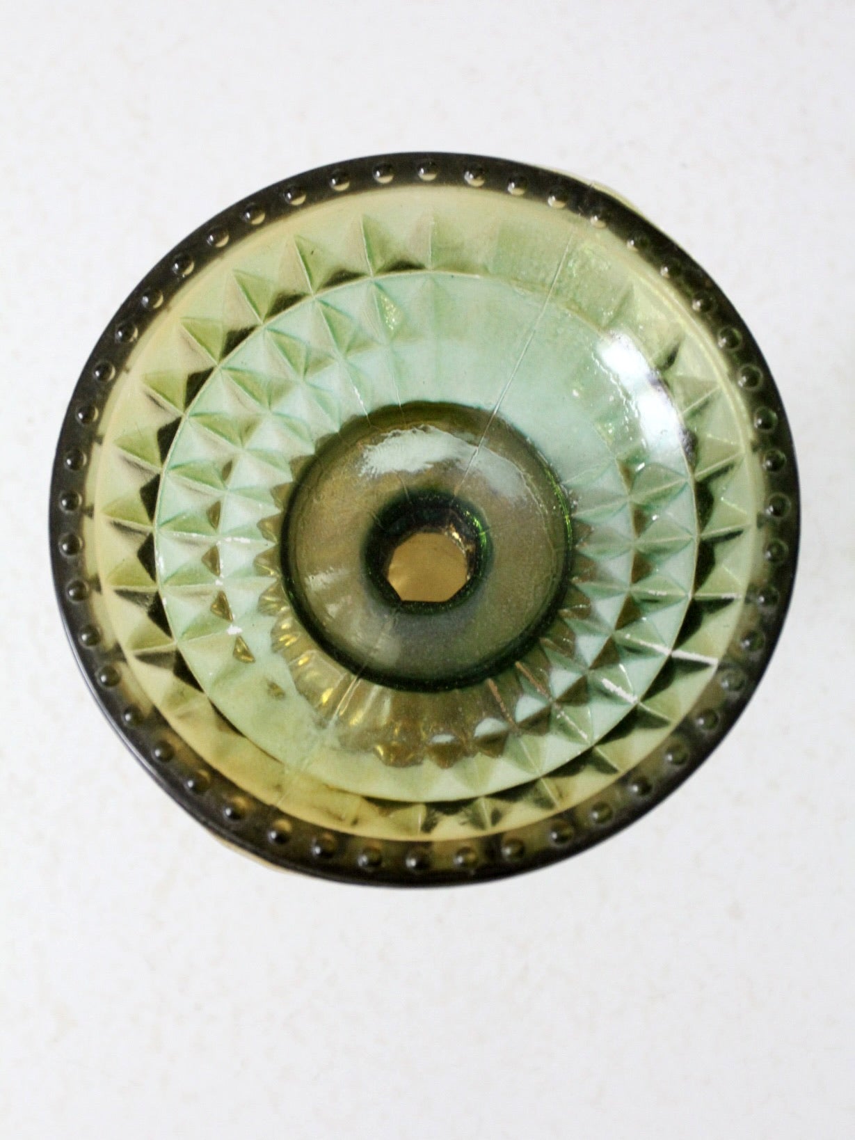 vintage green pressed glass compote dish