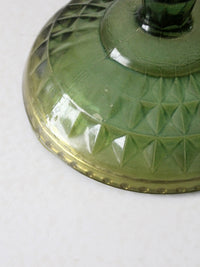 vintage green pressed glass compote dish