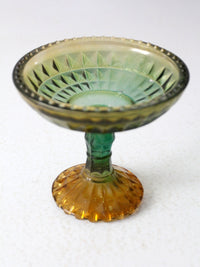 vintage green pressed glass compote dish