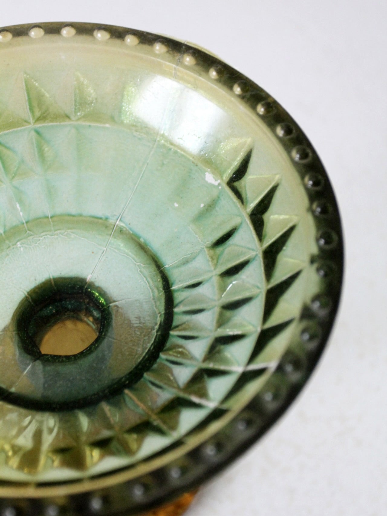 vintage green pressed glass compote dish