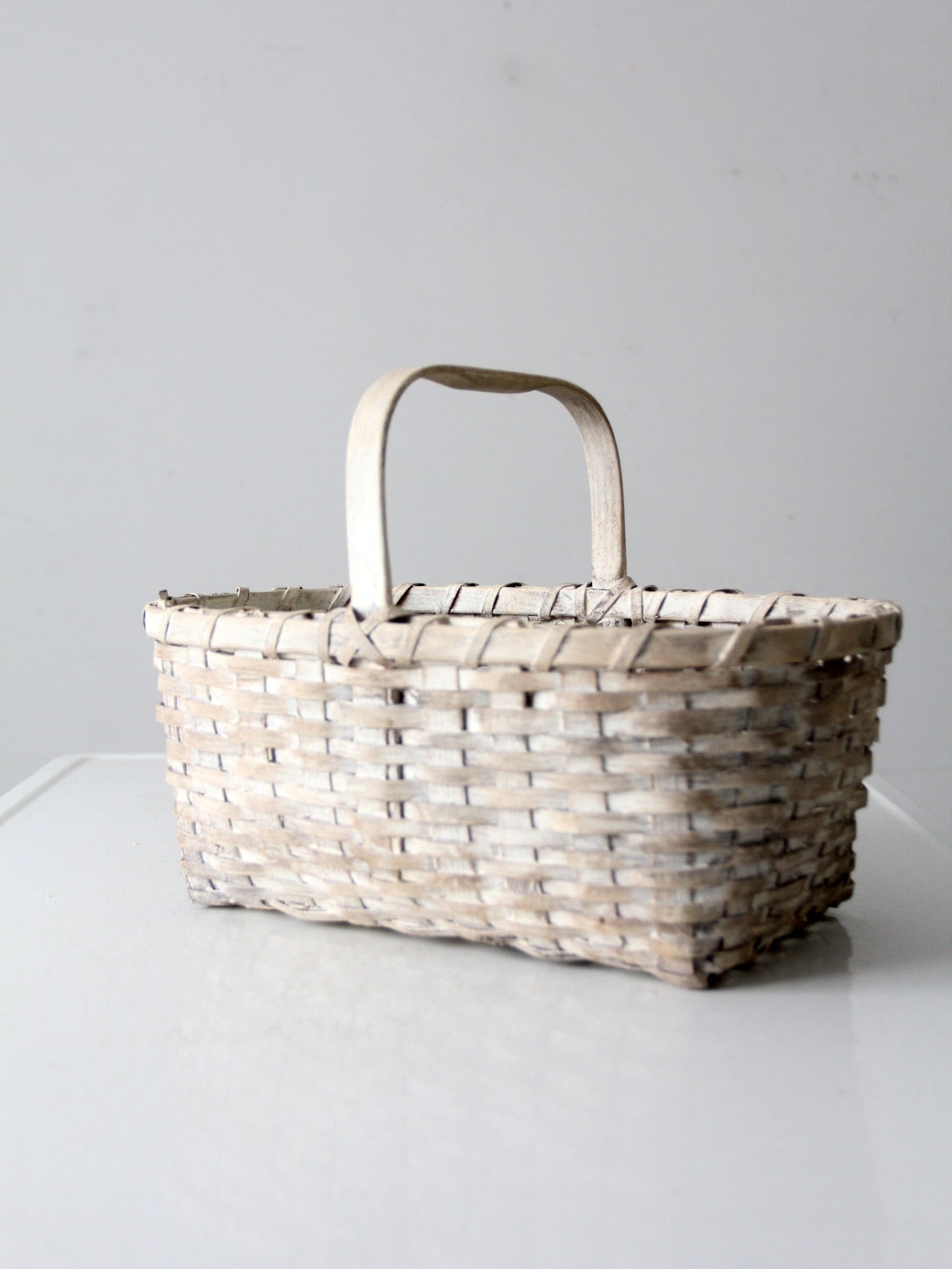 vintage white splint weave basket