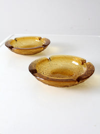 vintage Anchor Hocking Soreno honey gold ashtray pair