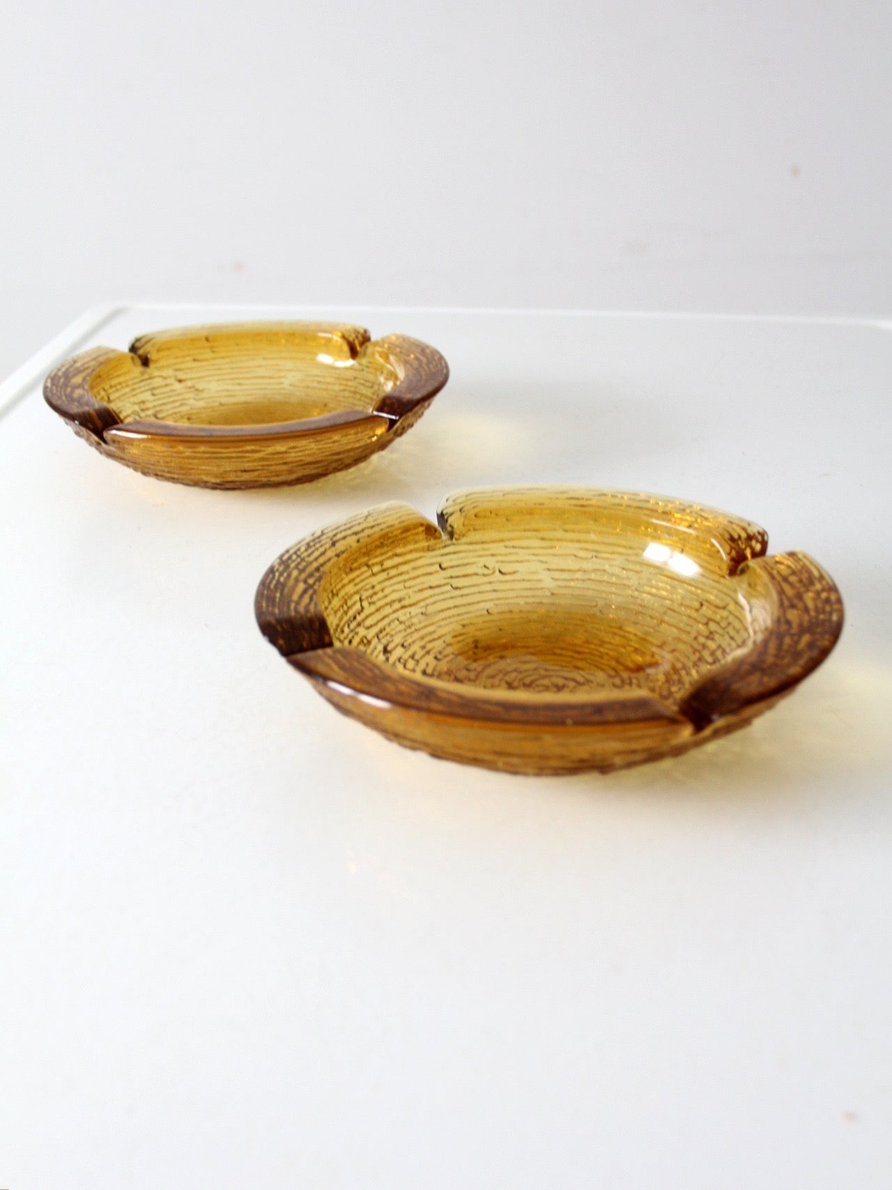 vintage Anchor Hocking Soreno honey gold ashtray pair