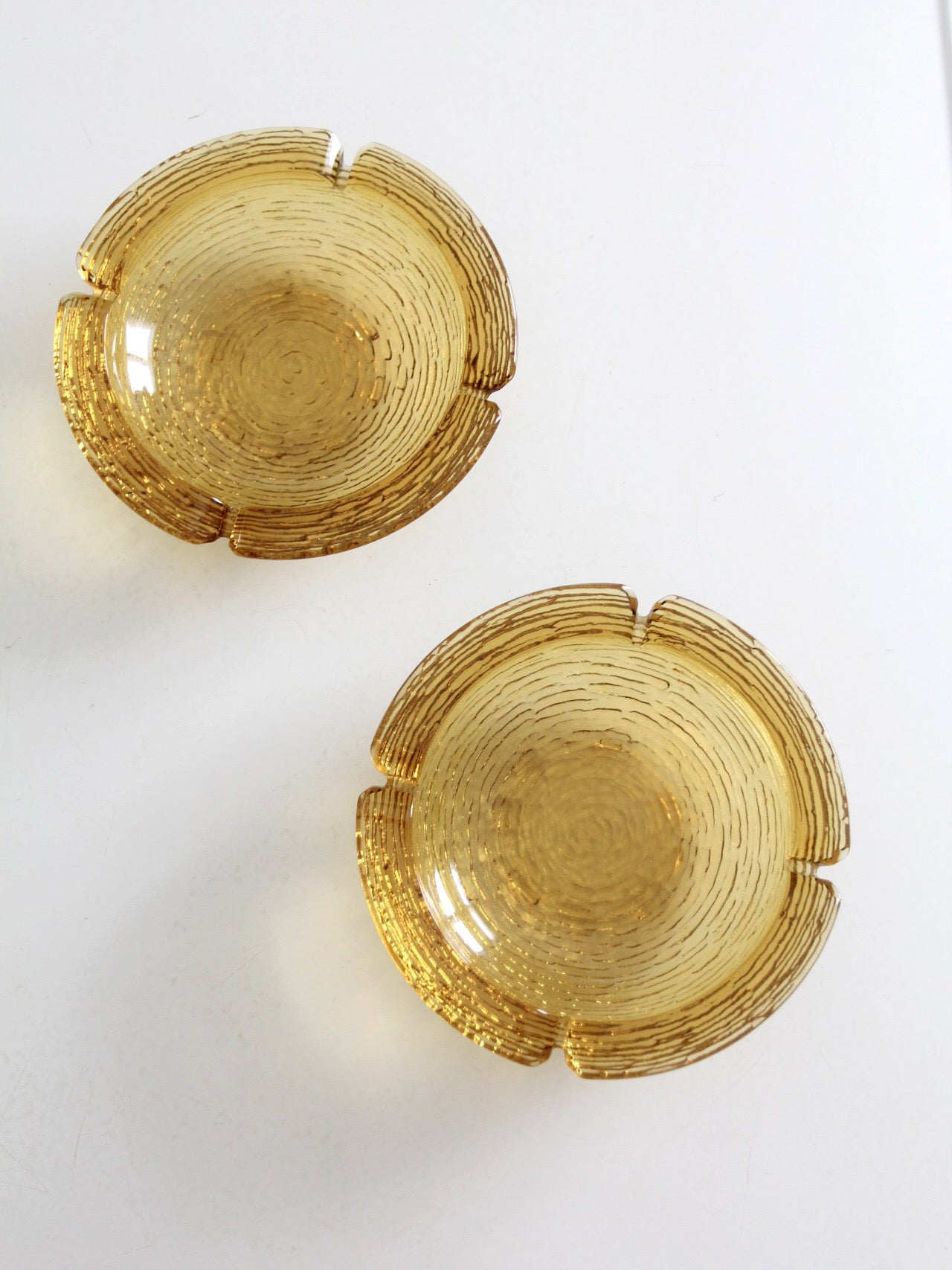 vintage Anchor Hocking Soreno honey gold ashtray pair