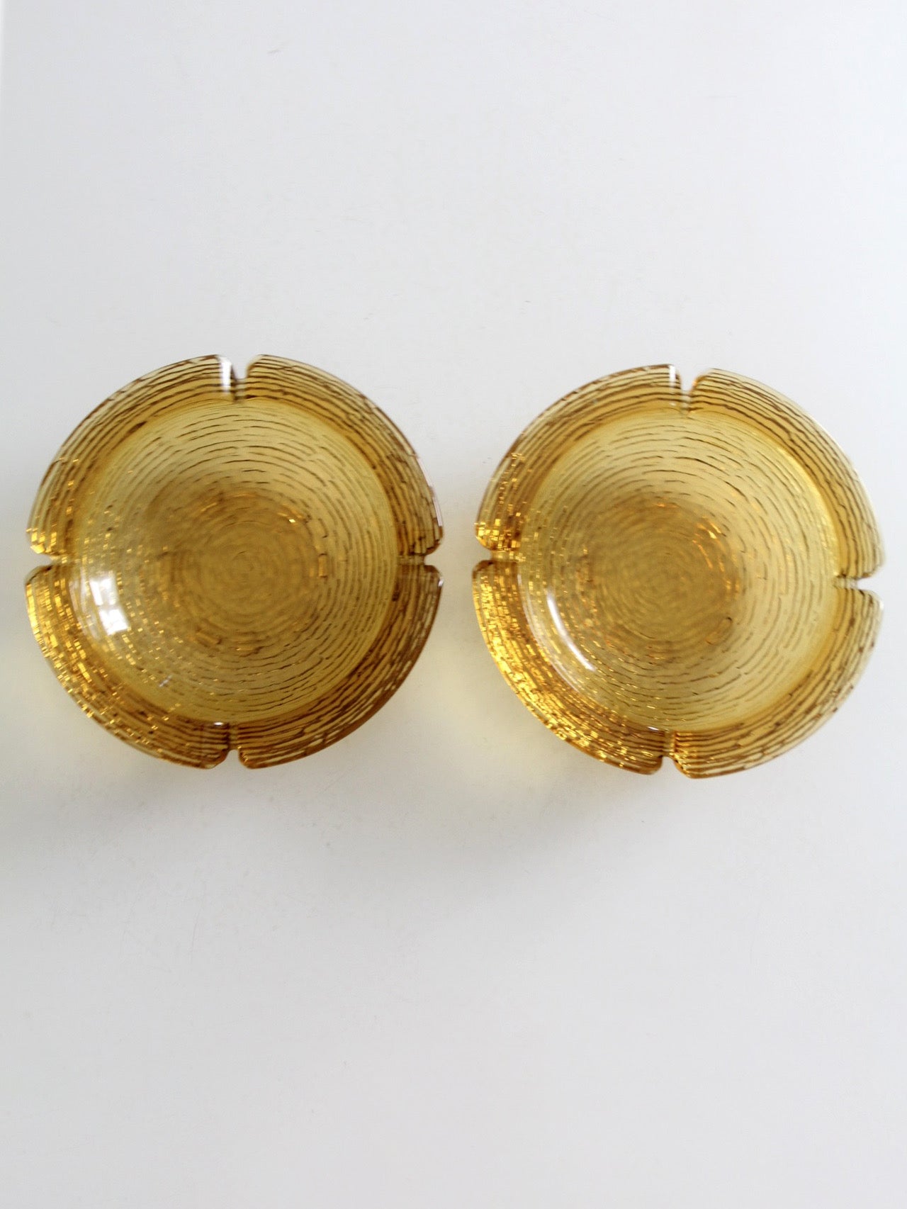 vintage Anchor Hocking Soreno honey gold ashtray pair