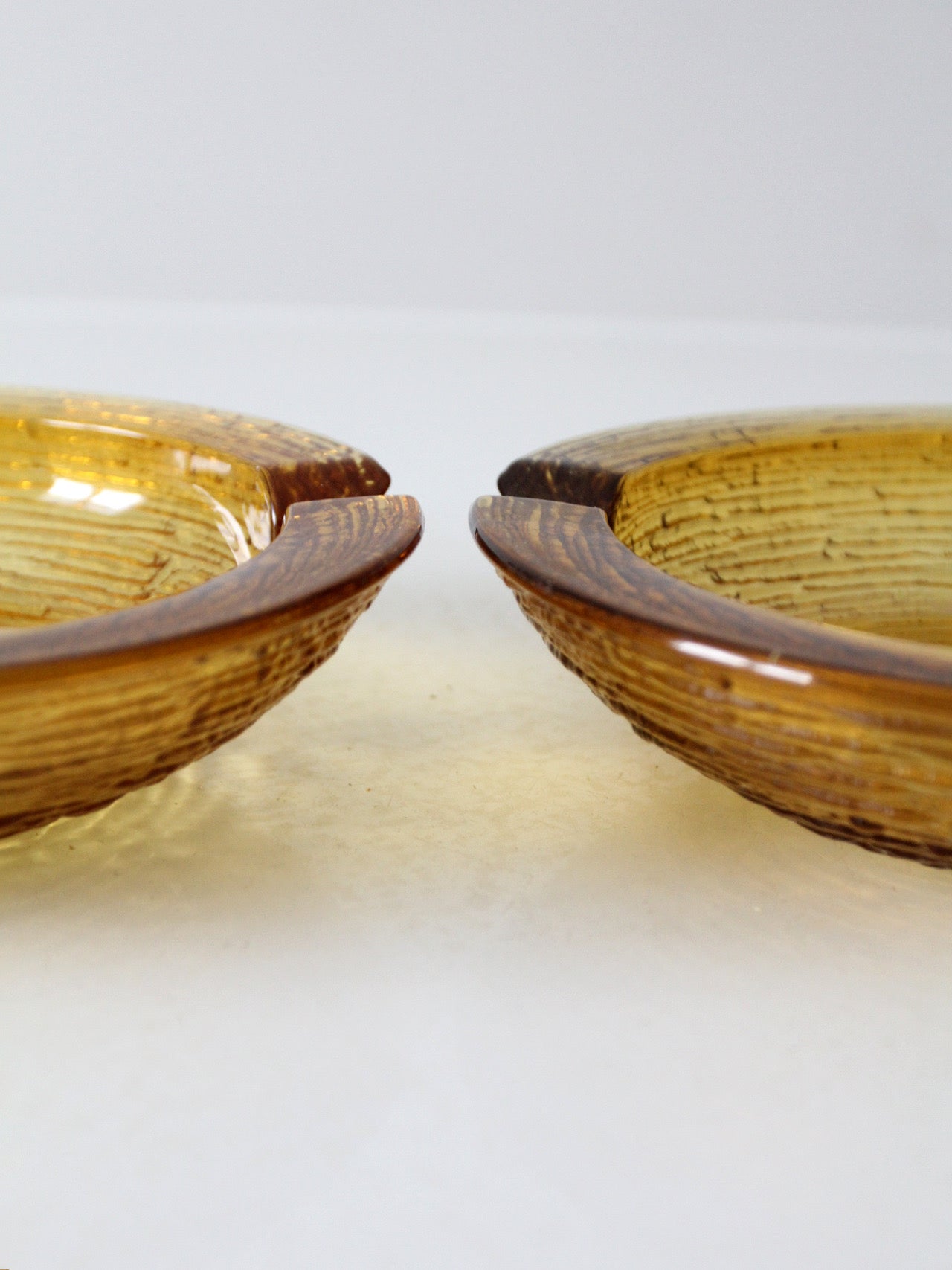 vintage Anchor Hocking Soreno honey gold ashtray pair