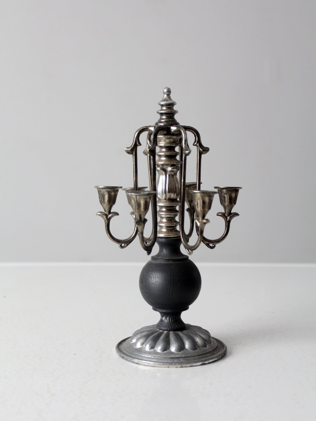 vintage silver and wood candleabra