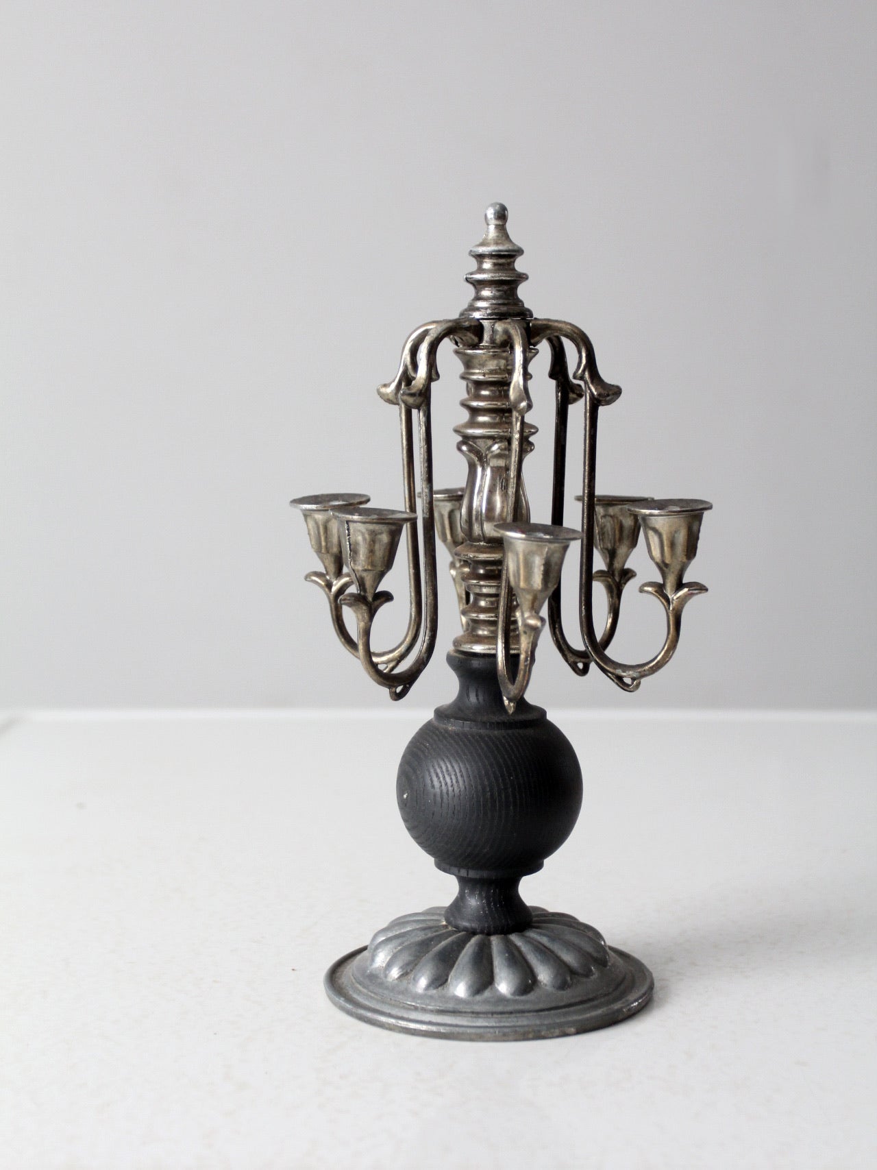 vintage silver and wood candleabra