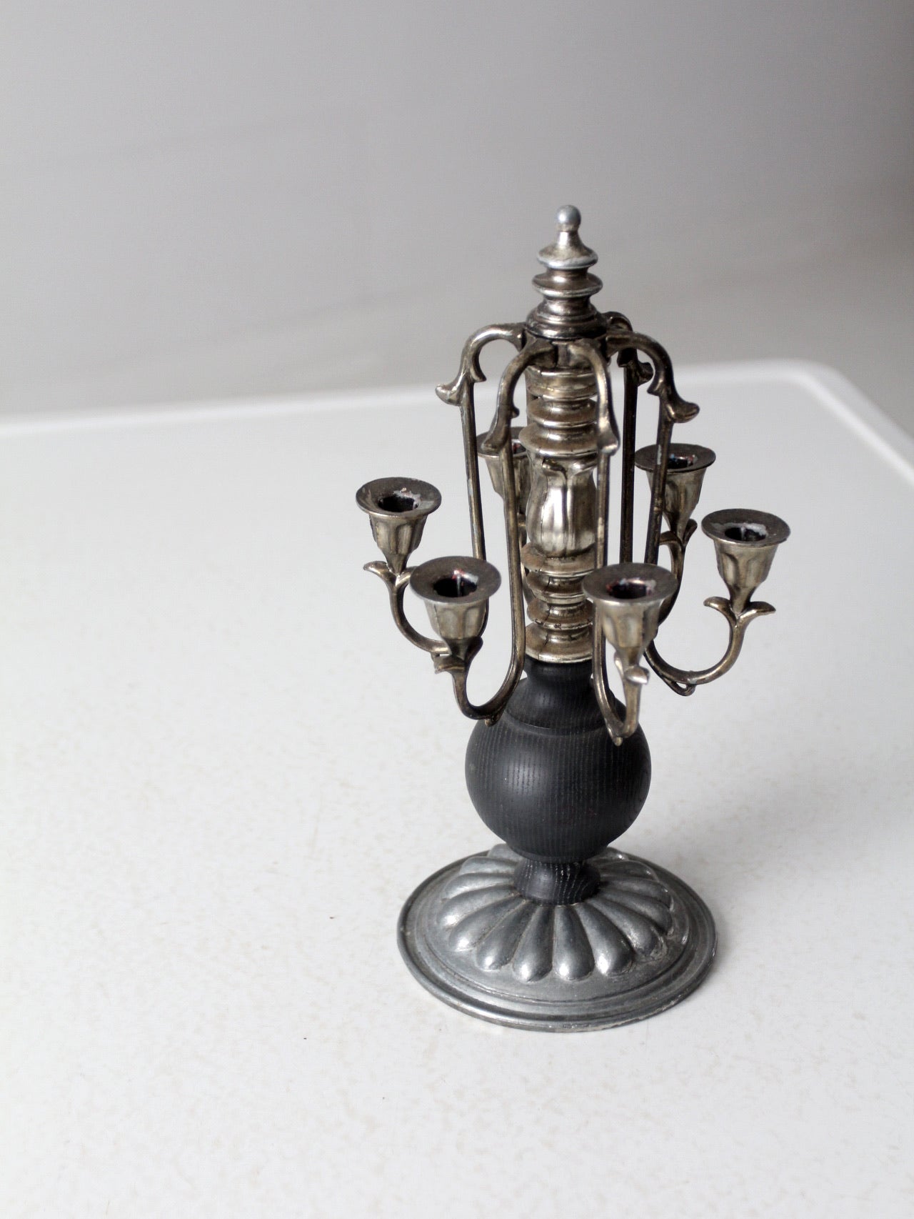 vintage silver and wood candleabra