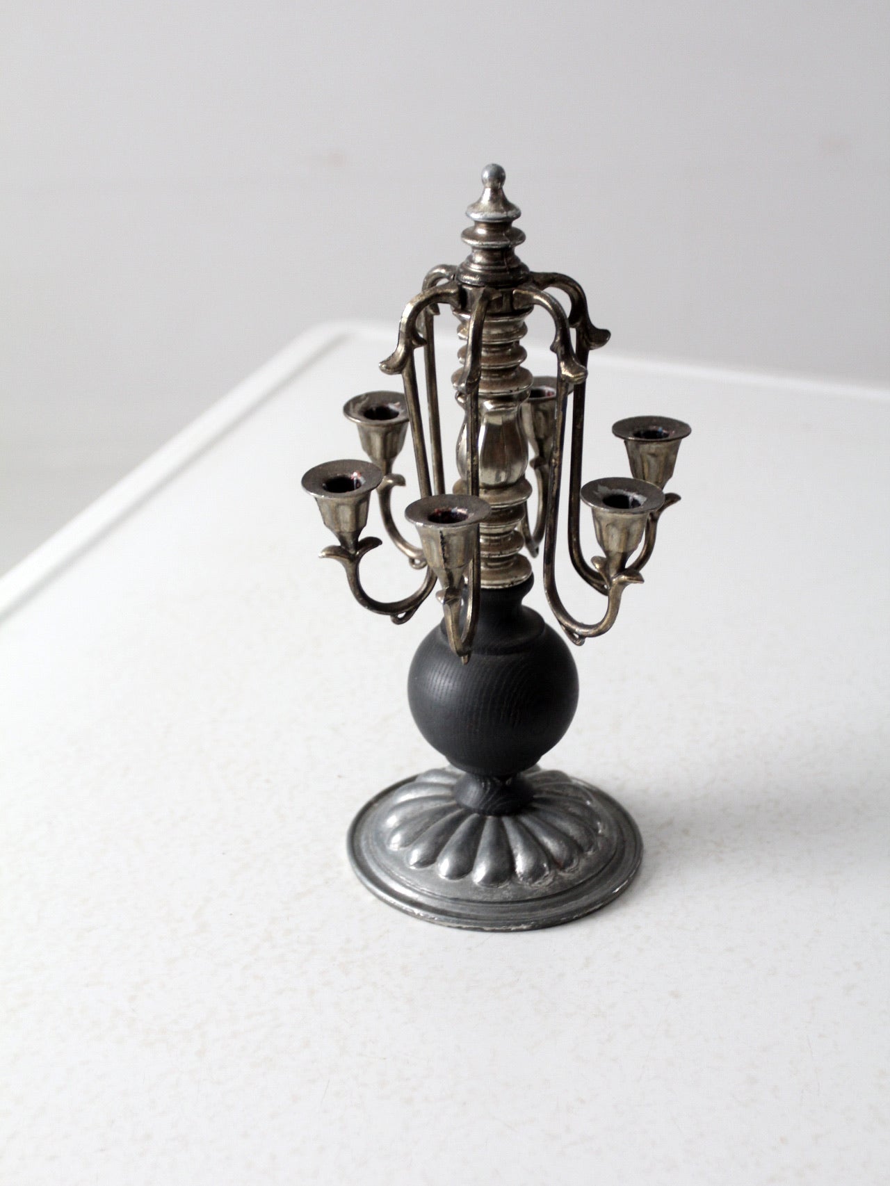 vintage silver and wood candleabra