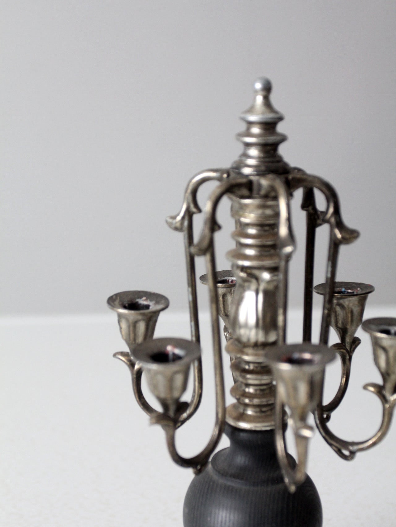 vintage silver and wood candleabra