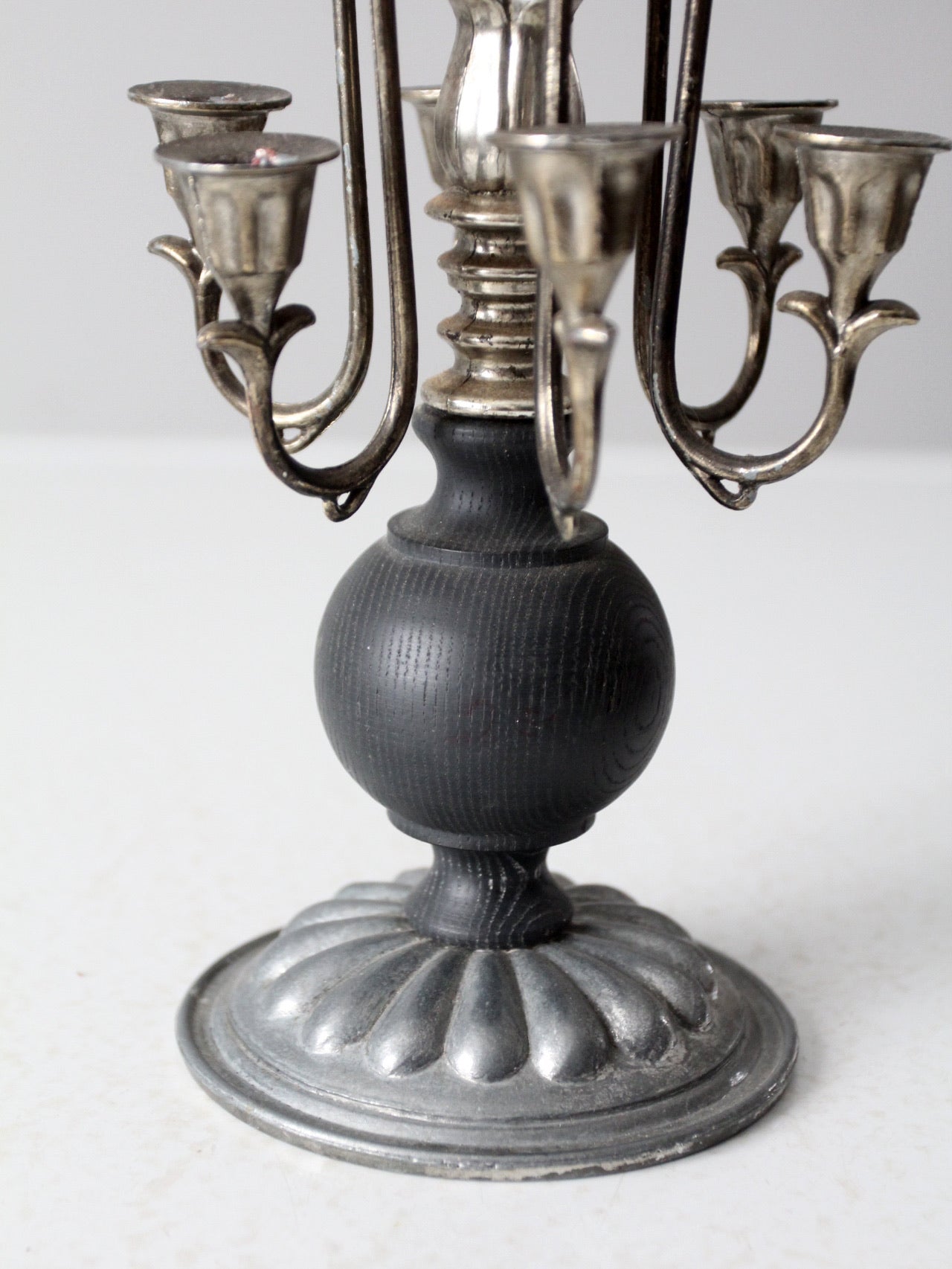 vintage silver and wood candleabra