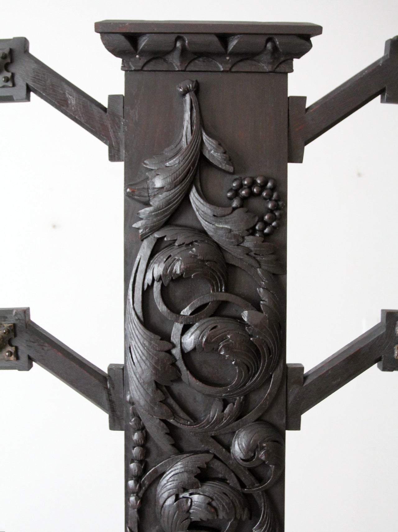 antique gothic revival carved wood hall tree