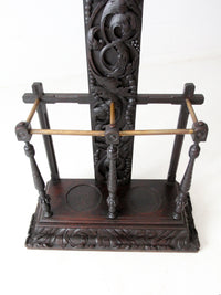 antique gothic revival carved wood hall tree