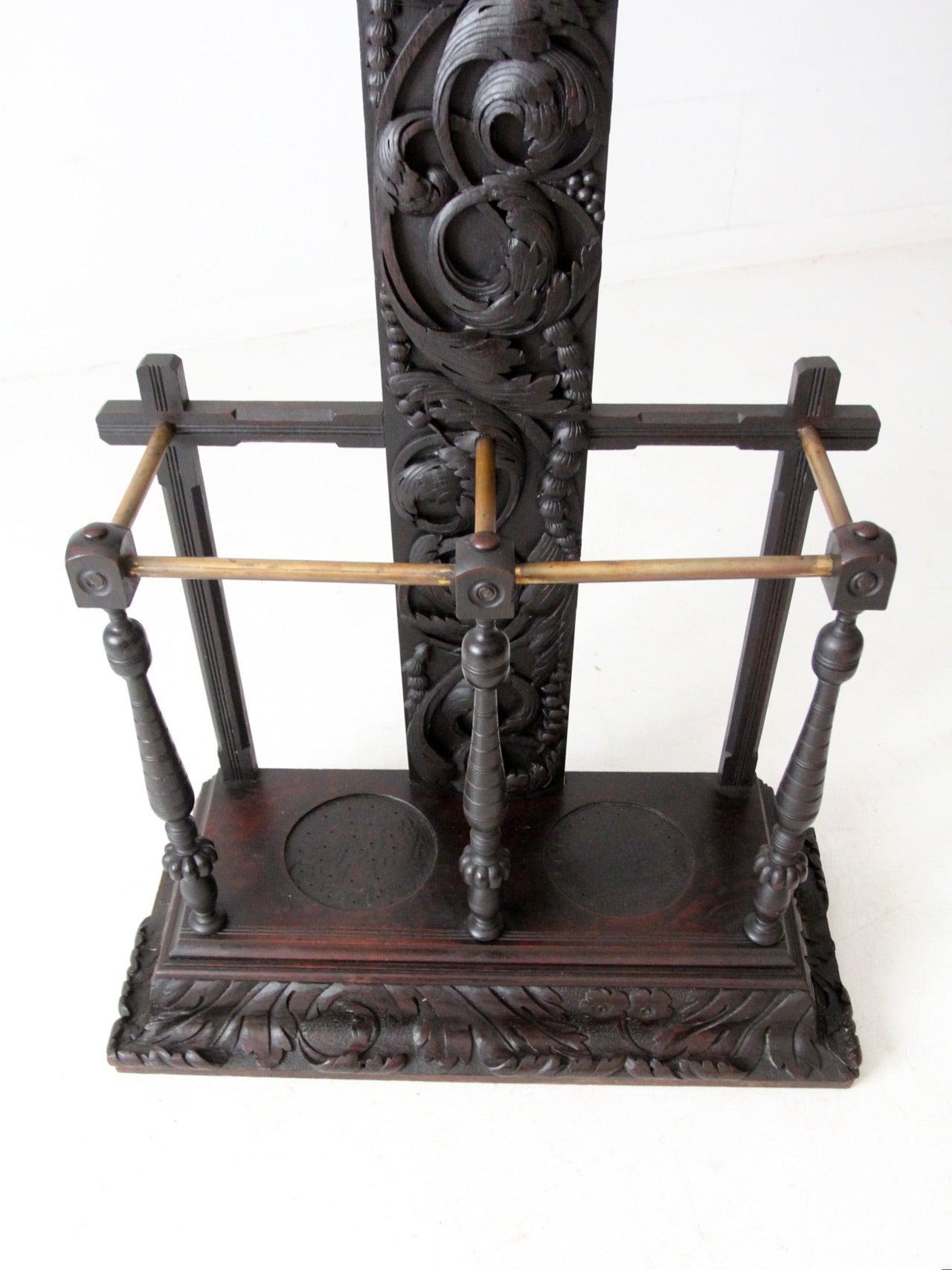 antique gothic revival carved wood hall tree