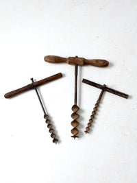 antique primitive t-handle drill set of 3
