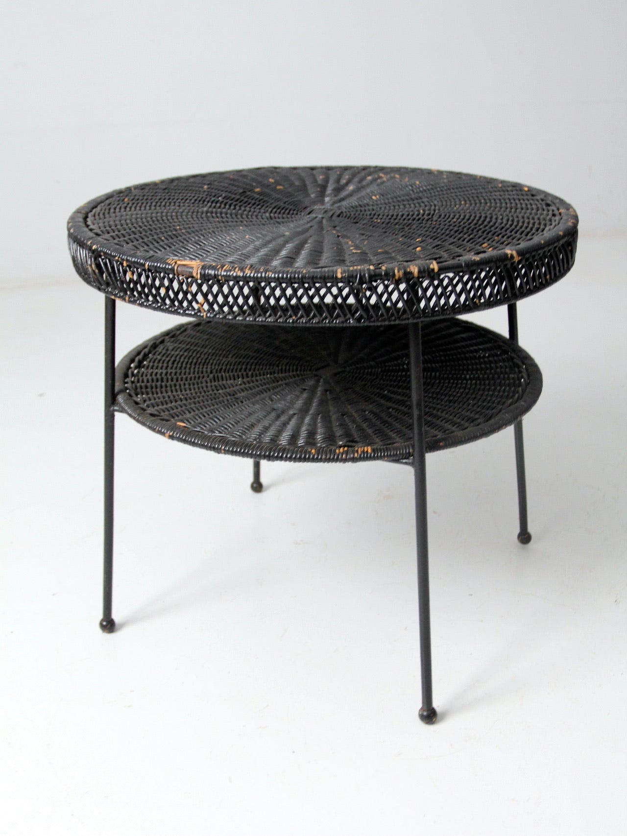 mid century black wicker side table