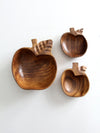 vintage apple shape wood bowl set