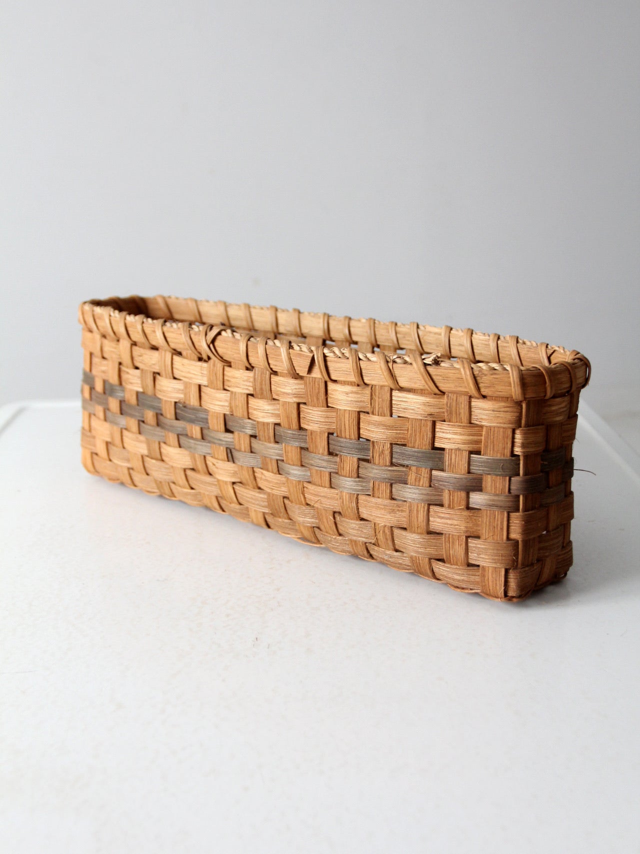 vintage splint weave rectangular basket