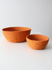 set of 2 vintage woven baskets
