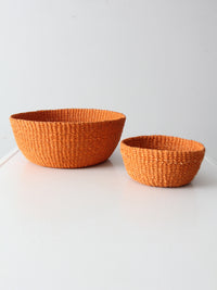 set of 2 vintage woven baskets