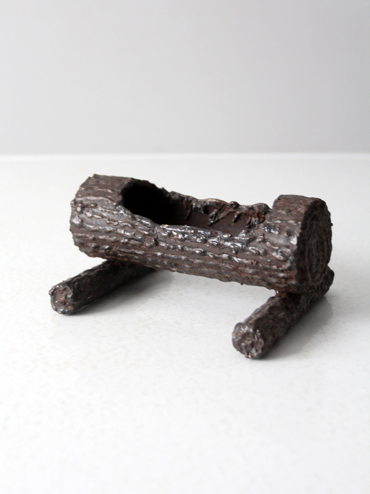 vintage log cast iron valet tray