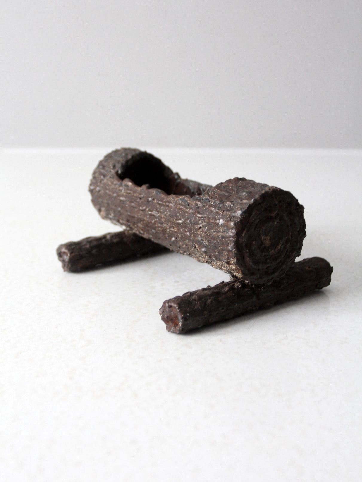 vintage log cast iron valet tray