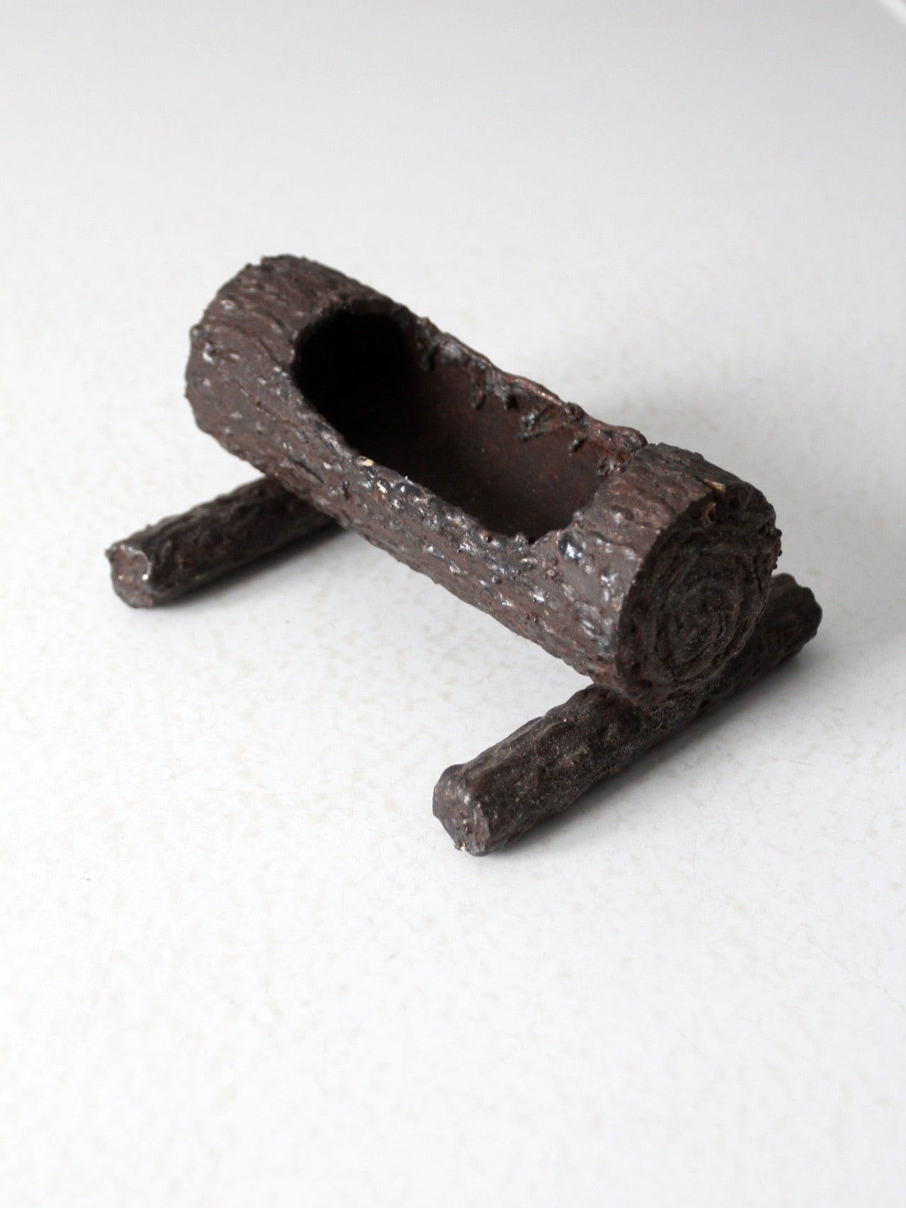 vintage log cast iron valet tray