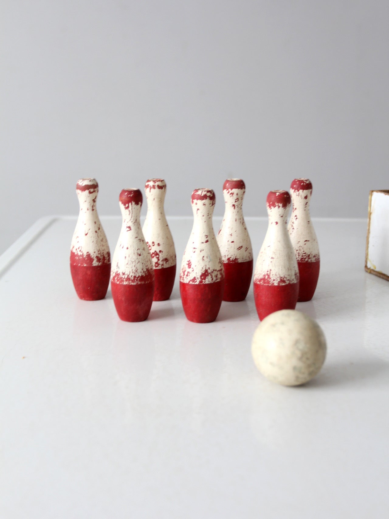 antique tabletop bowling game set