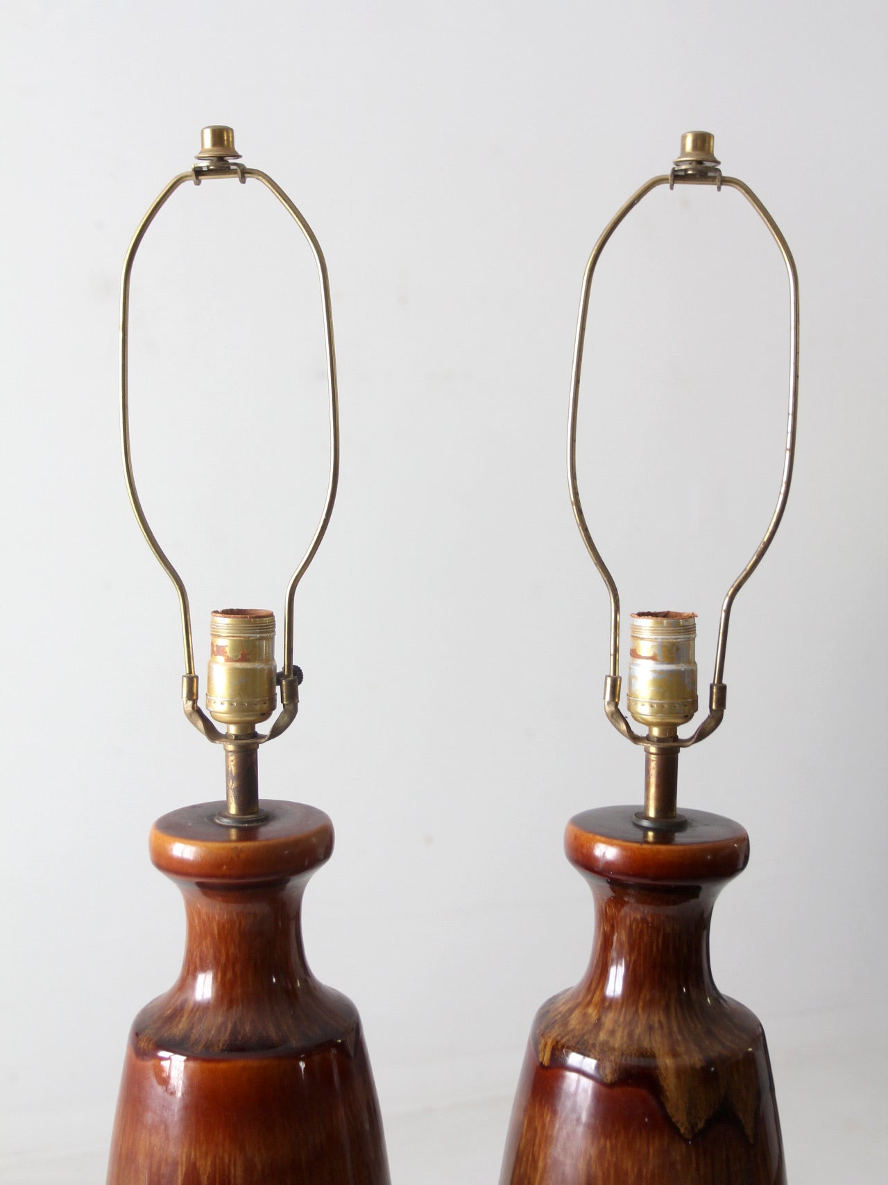 mid century pottery lamps pair