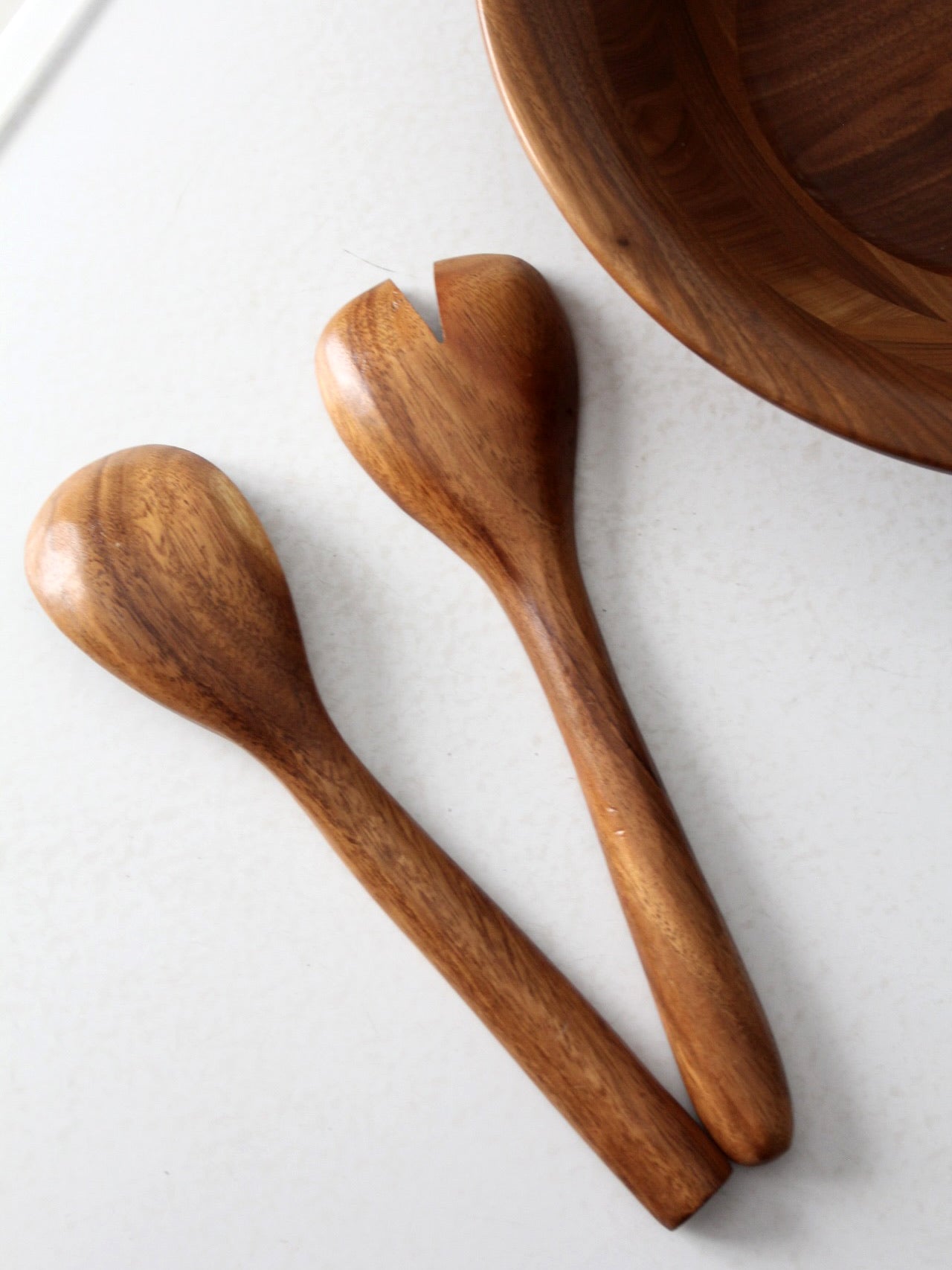 mid century wood bowl serving set