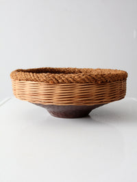 vintage copper and wicker bowl