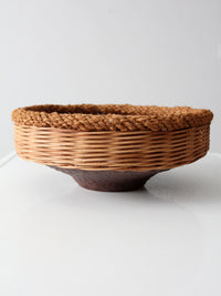 vintage copper and wicker bowl
