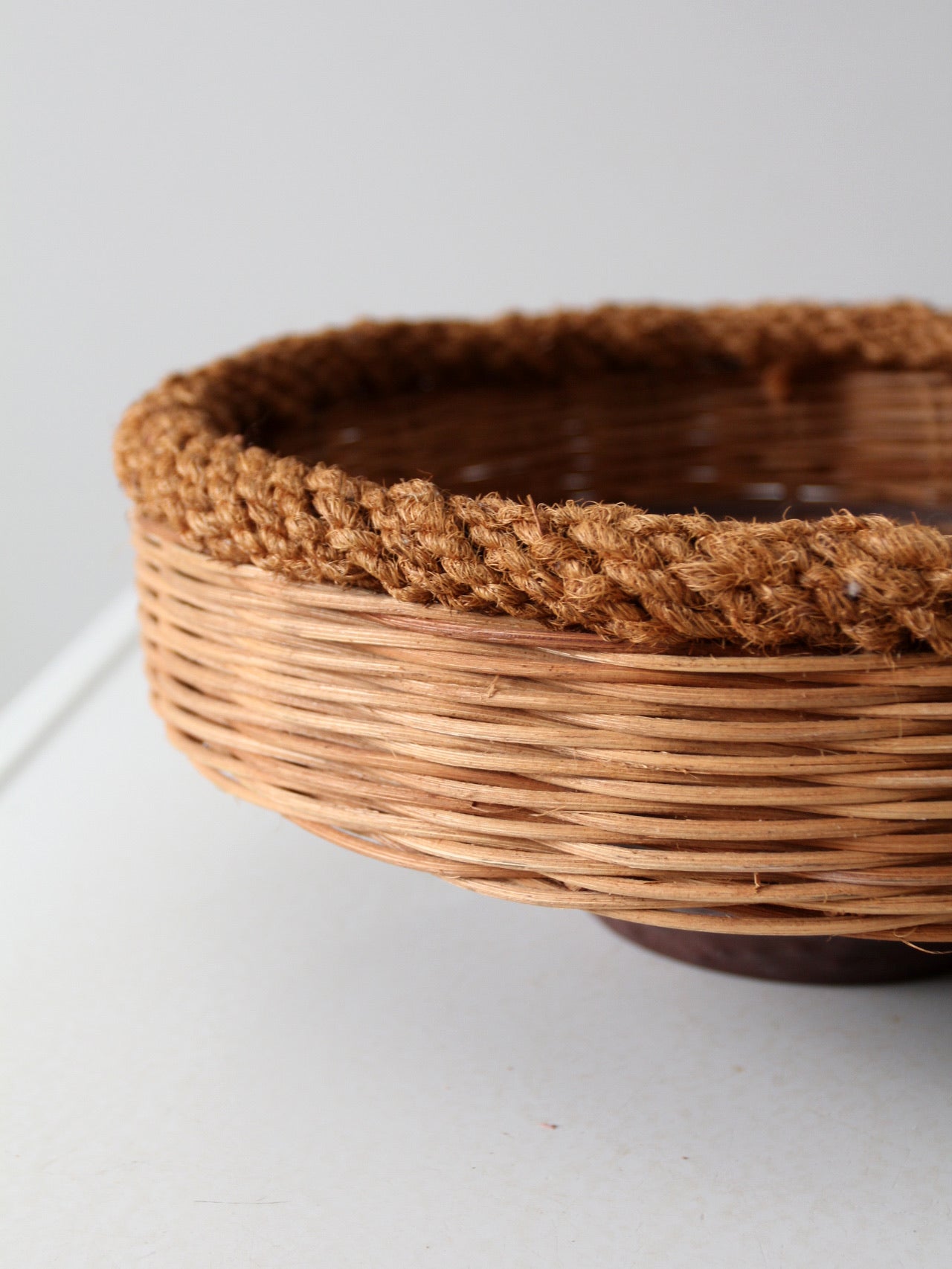 vintage copper and wicker bowl