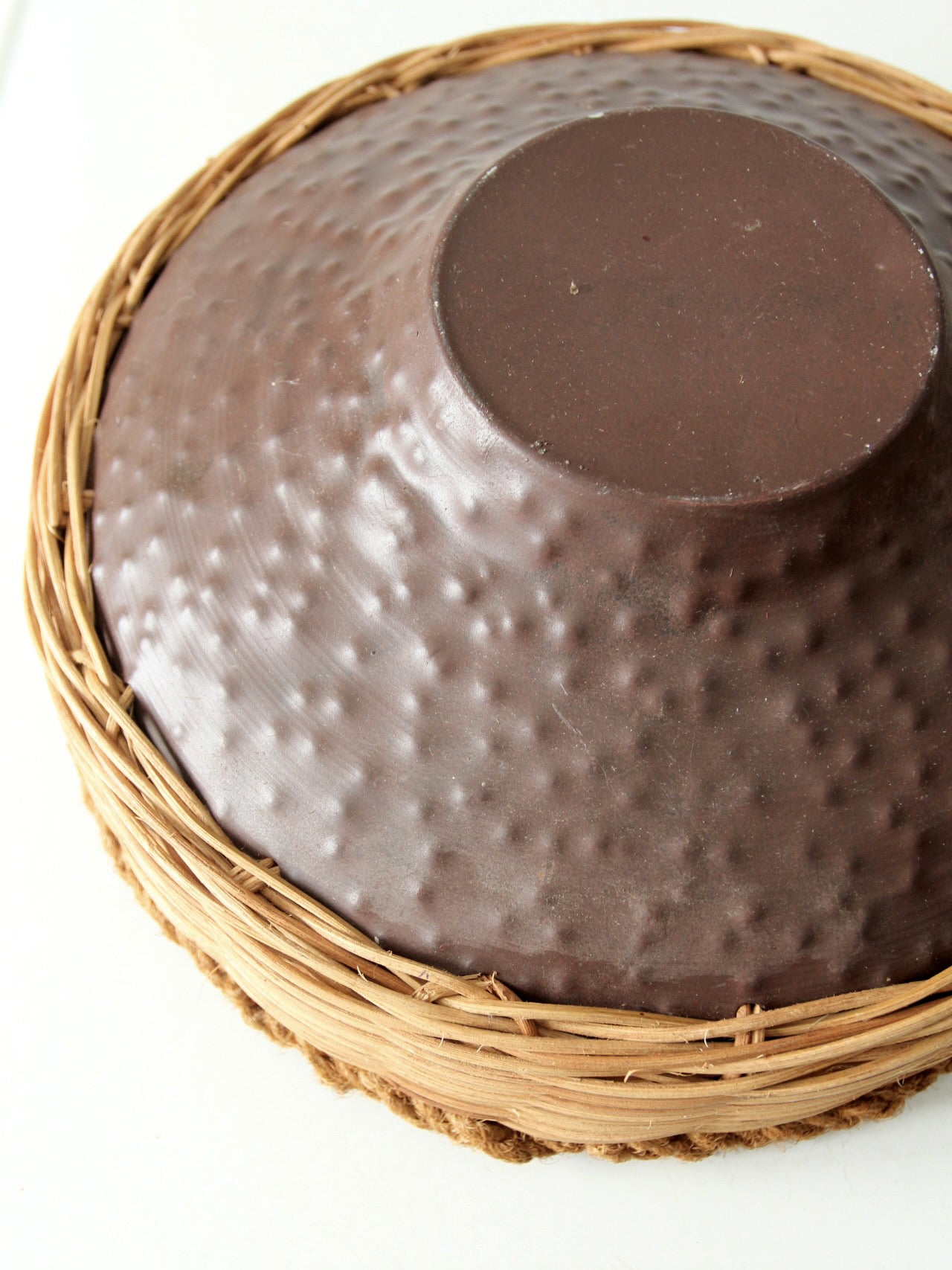 vintage copper and wicker bowl