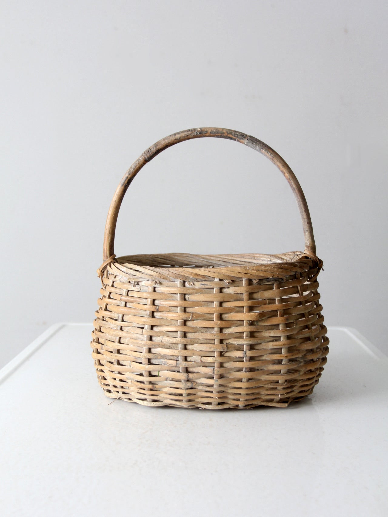 vintage white splint weave basket