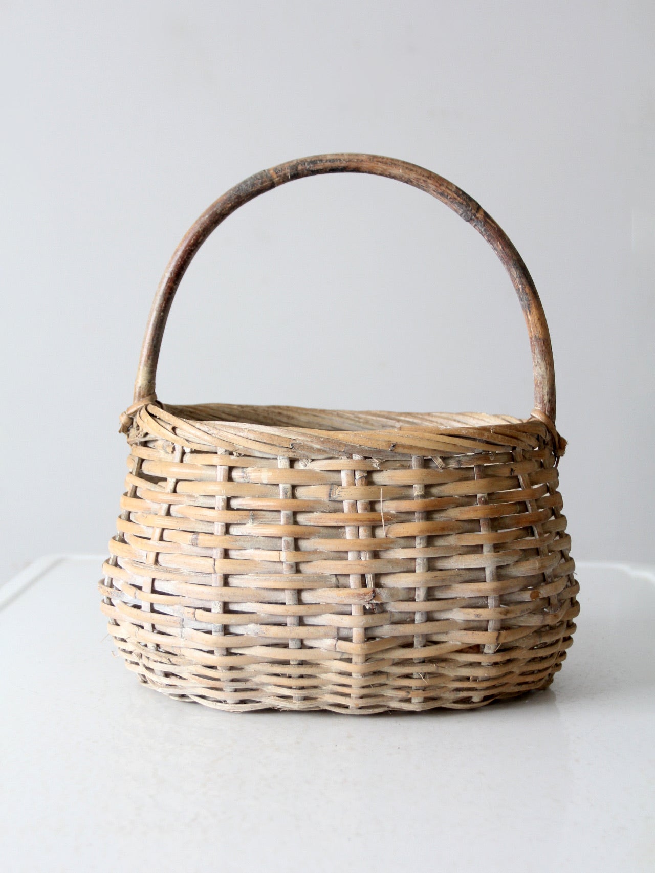 vintage white splint weave basket