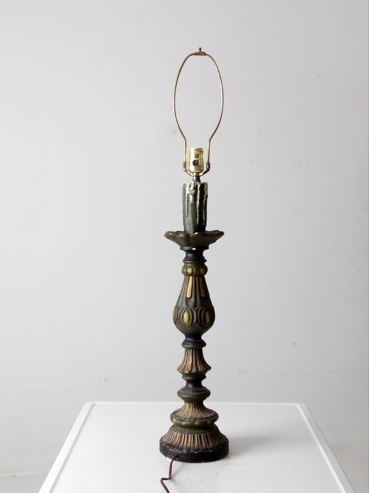vintage plaster candlestick table lamp