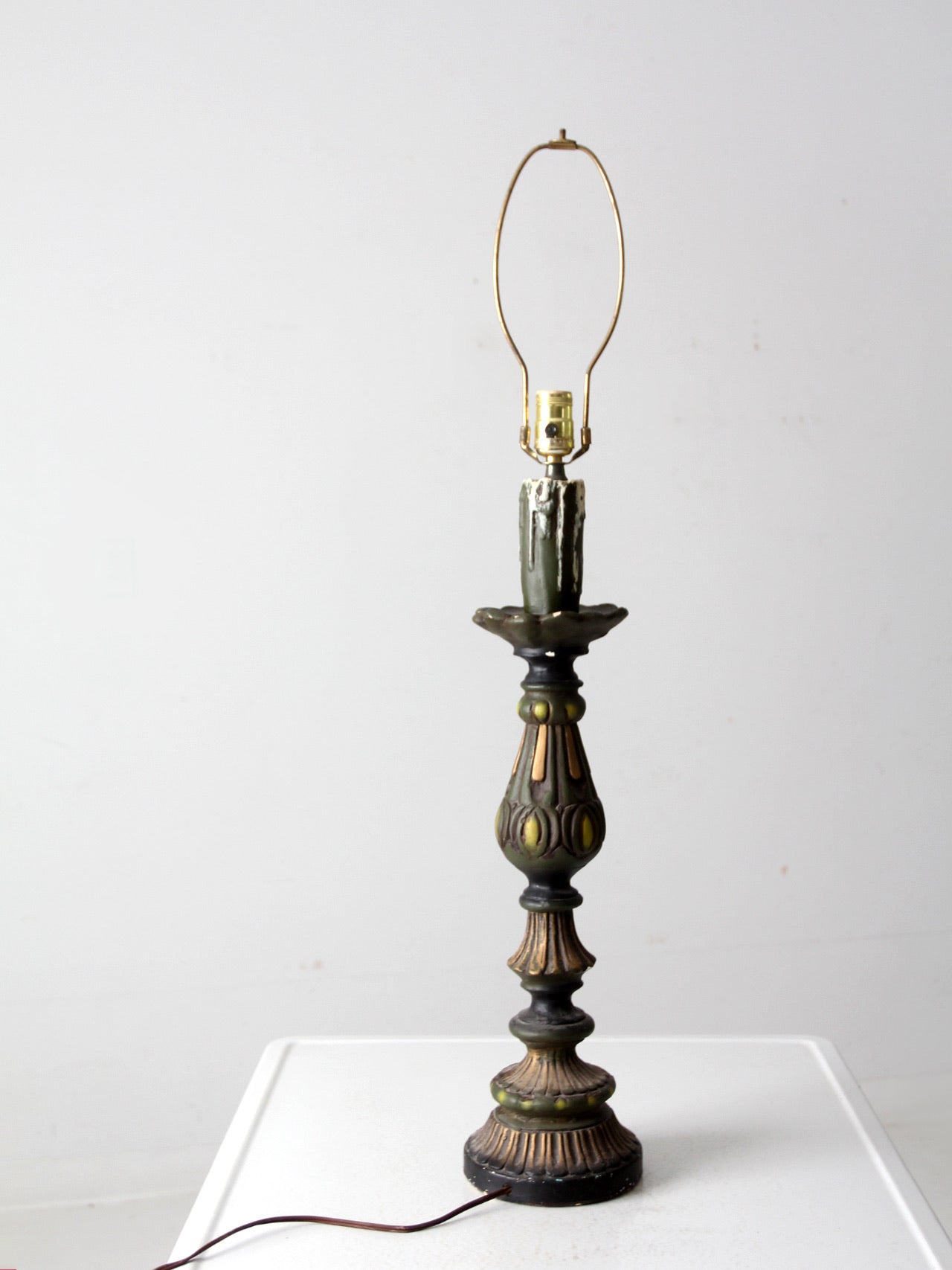 vintage plaster candlestick table lamp