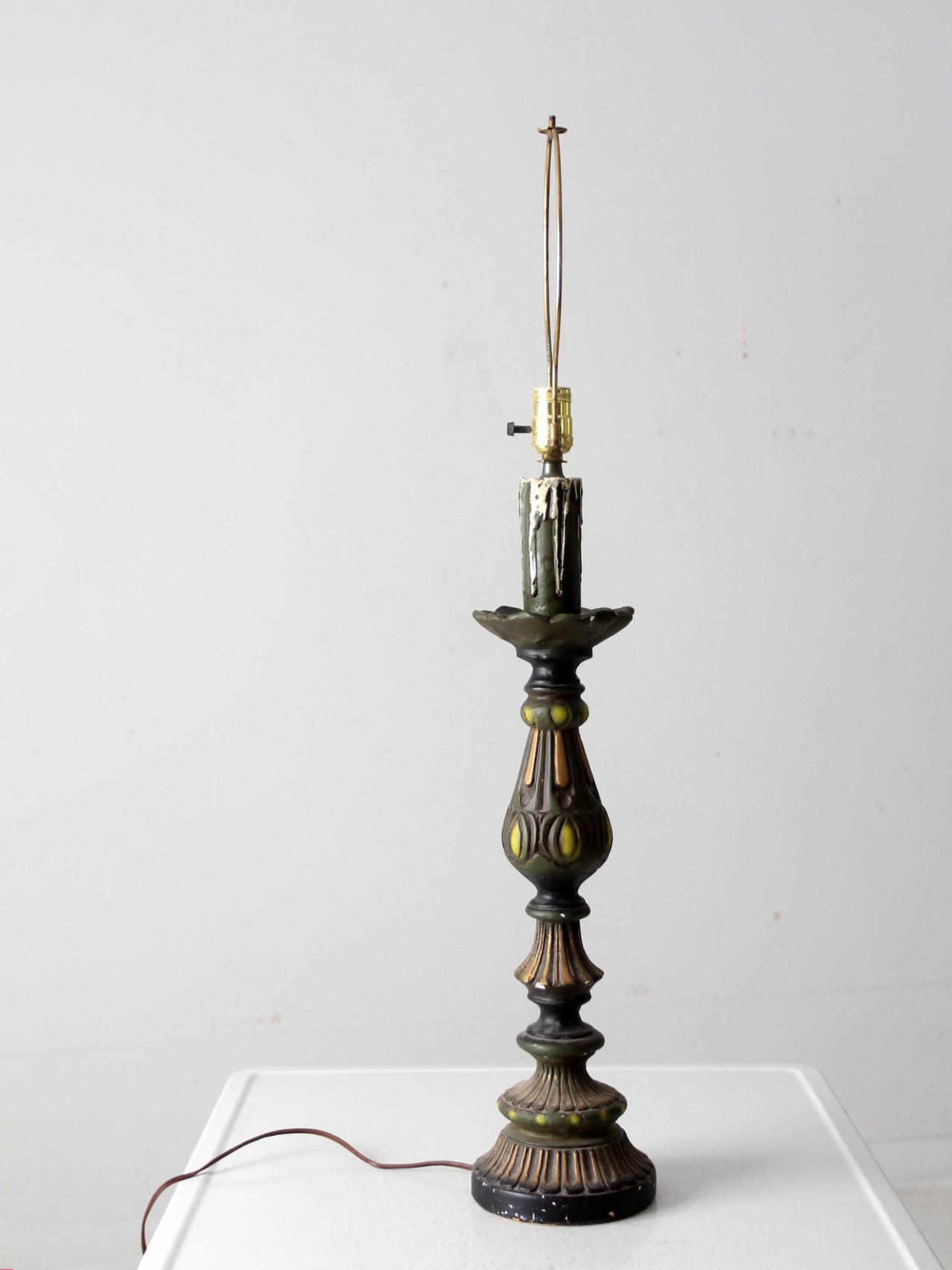 vintage plaster candlestick table lamp