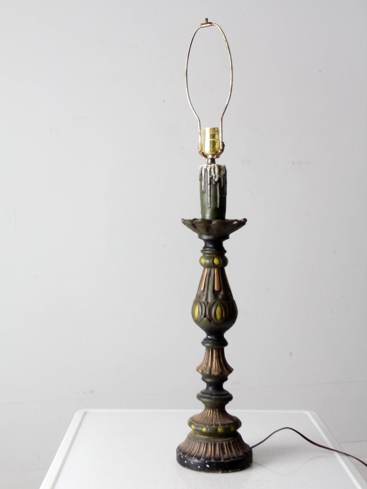 vintage plaster candlestick table lamp