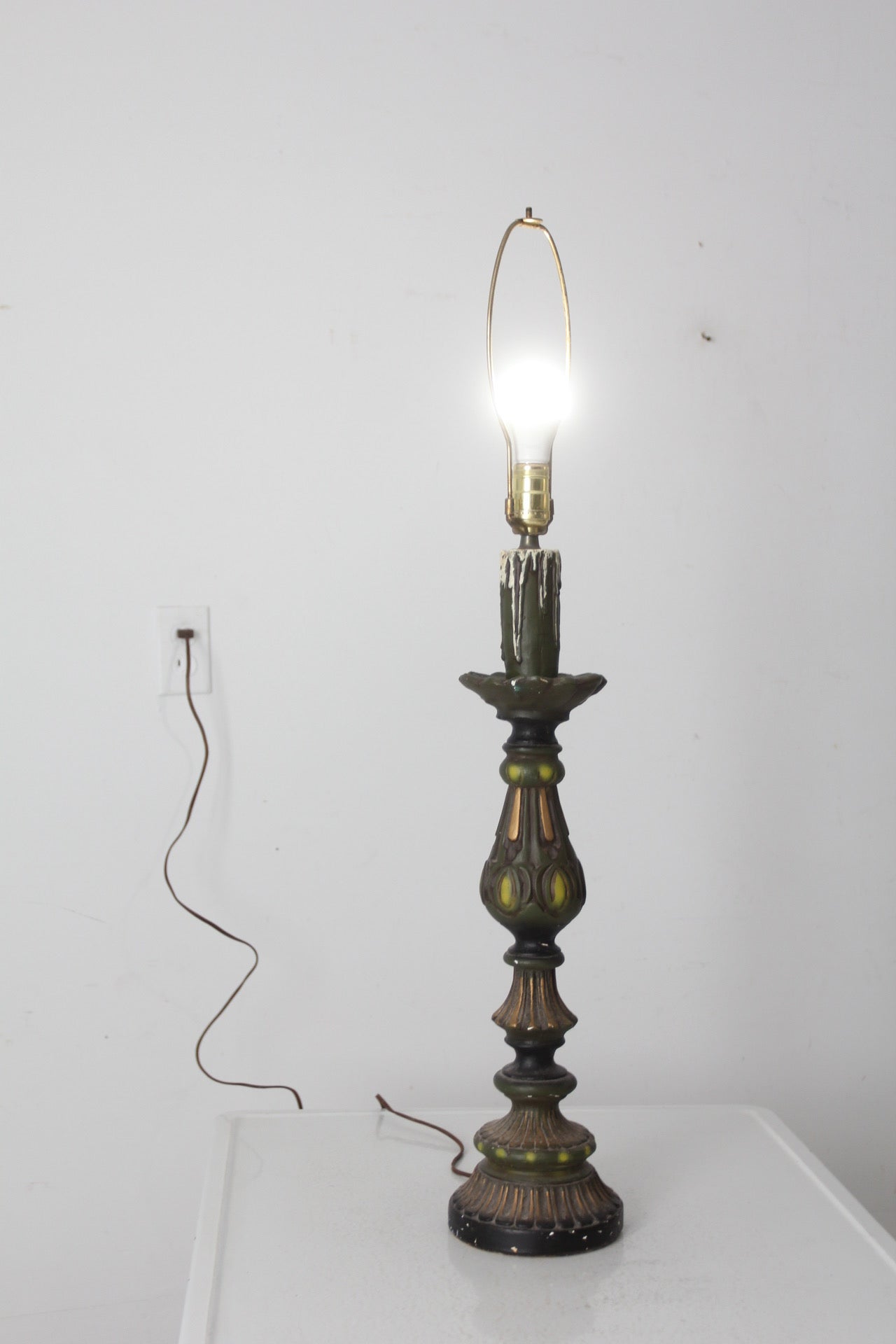 vintage plaster candlestick table lamp