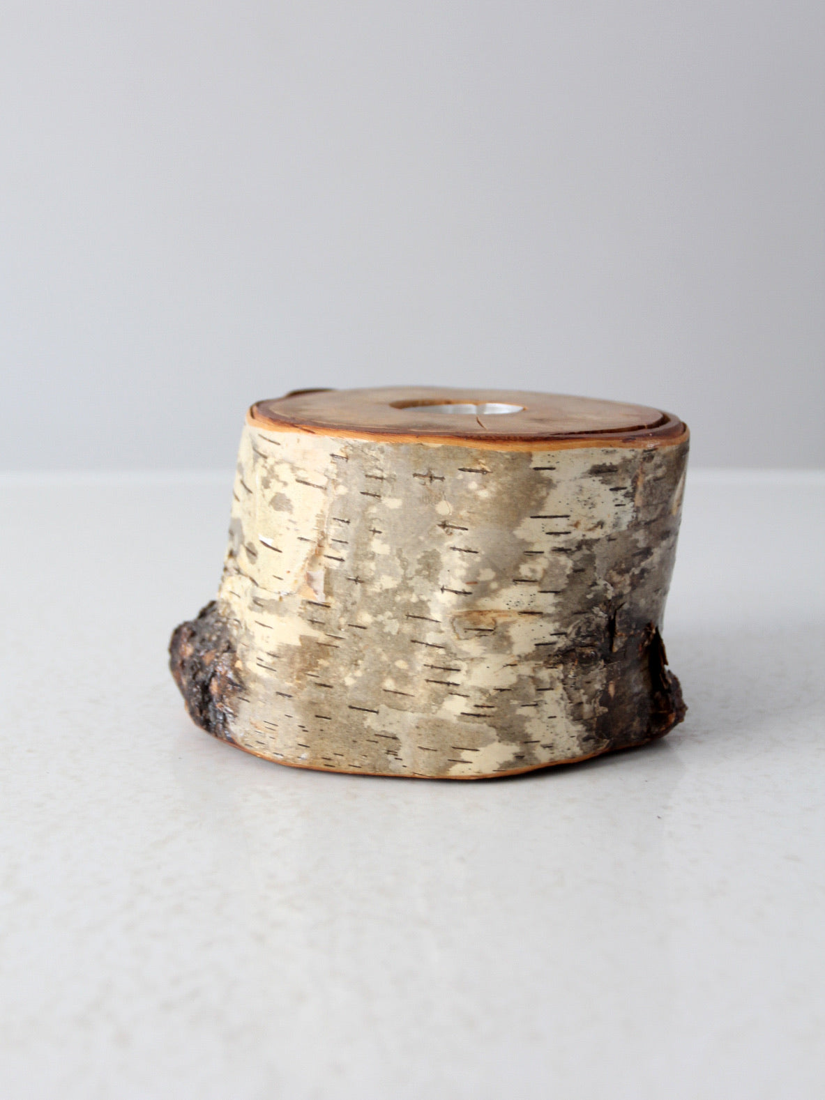 vintage birch log tea candle holder