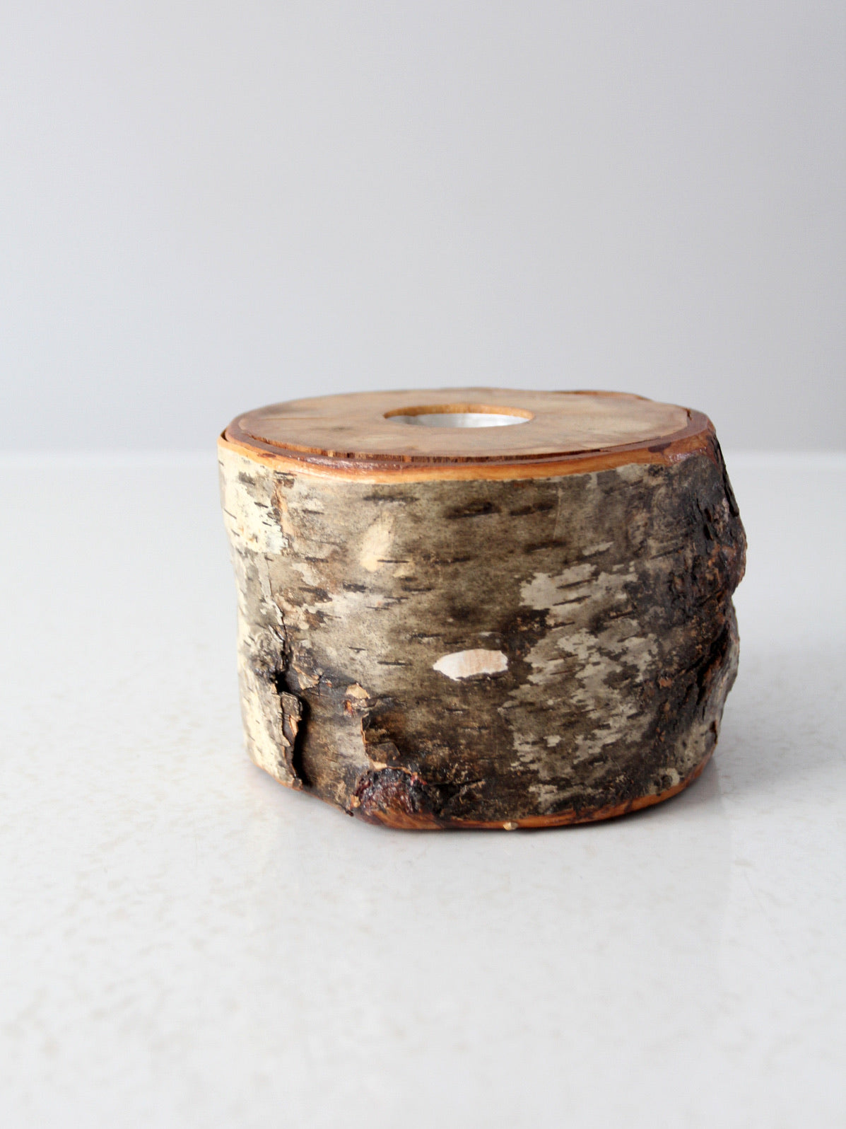 vintage birch log tea candle holder