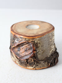 vintage birch log tea candle holder