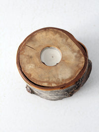 vintage birch log tea candle holder