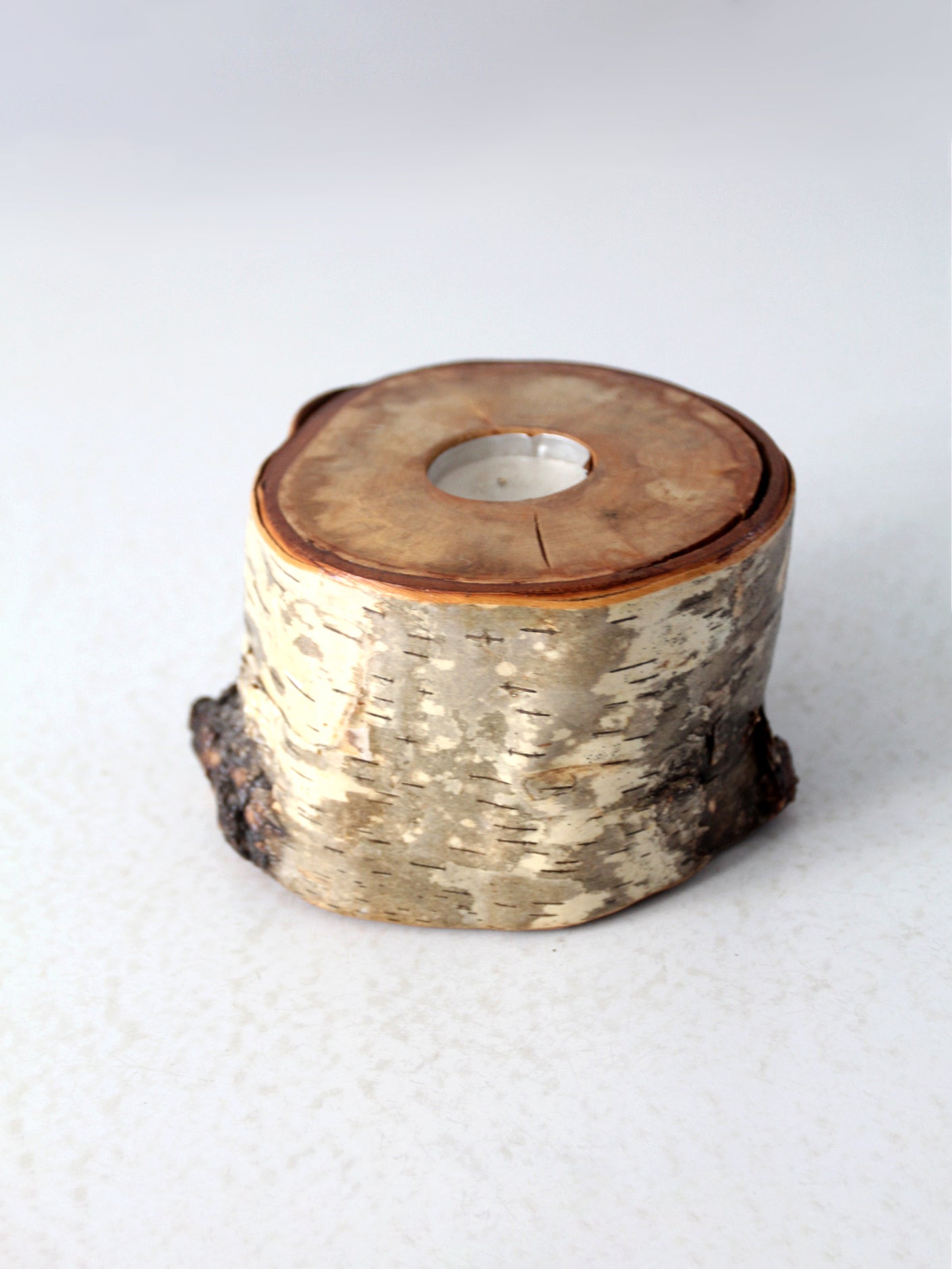 vintage birch log tea candle holder
