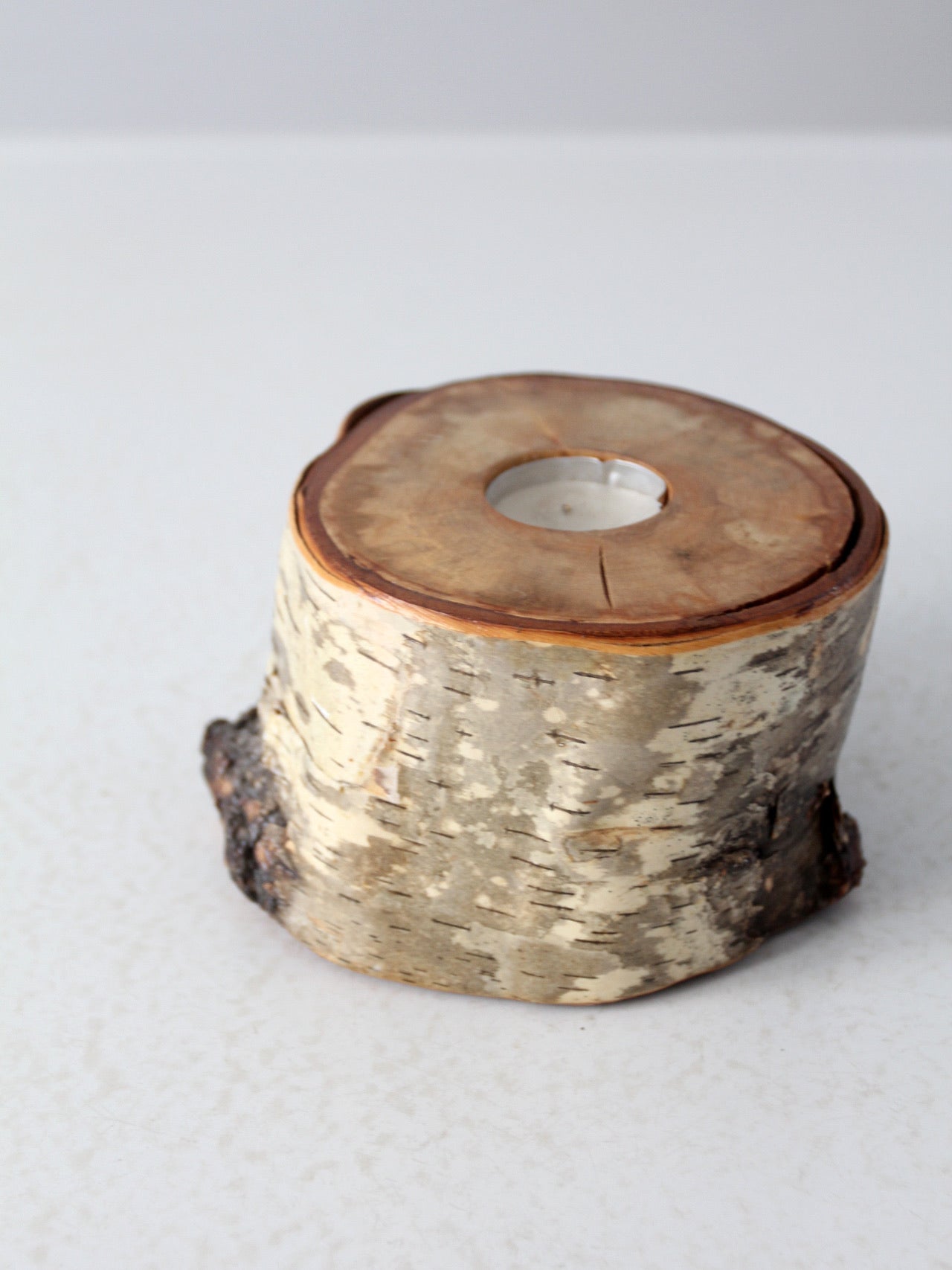vintage birch log tea candle holder
