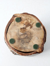 vintage birch log tea candle holder