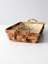 vintage raffia floral basket tray